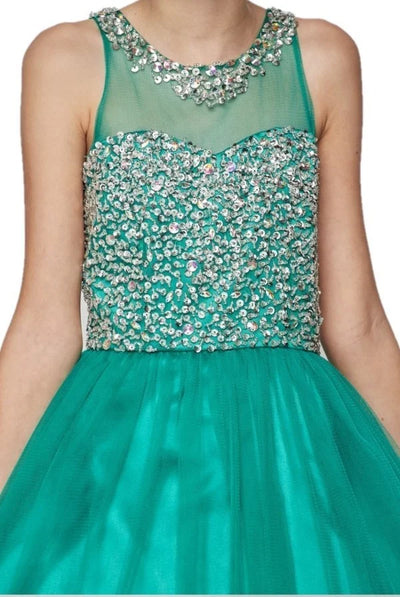 Girl short tulle dress with beaded and colorful wired A line tulle skirt