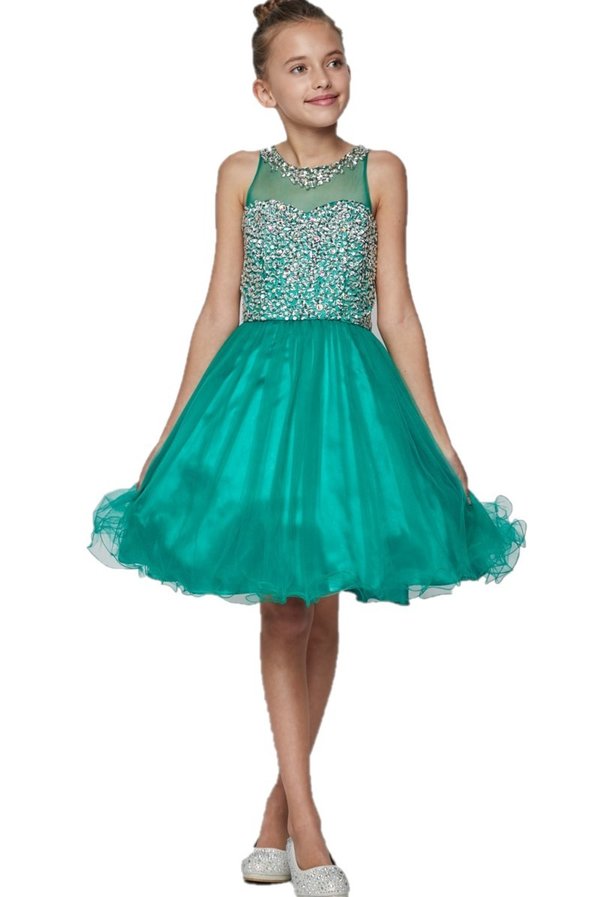 Girl short tulle dress with beaded and colorful wired A line tulle skirt