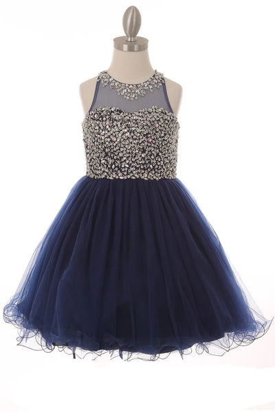 Girl short tulle dress with beaded and colorful wired A line tulle skirt