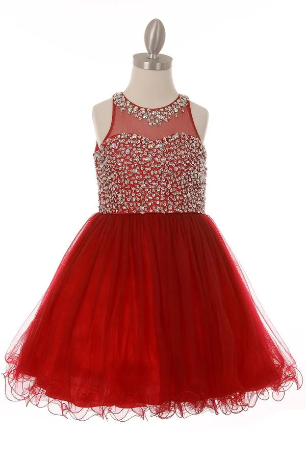 Girl short tulle dress with beaded and colorful wired A line tulle skirt