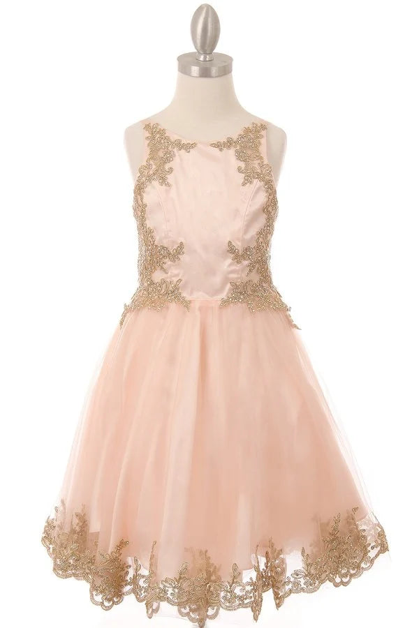 Girl elegant crystal dress with embroidered pearls with sequins and clear beads