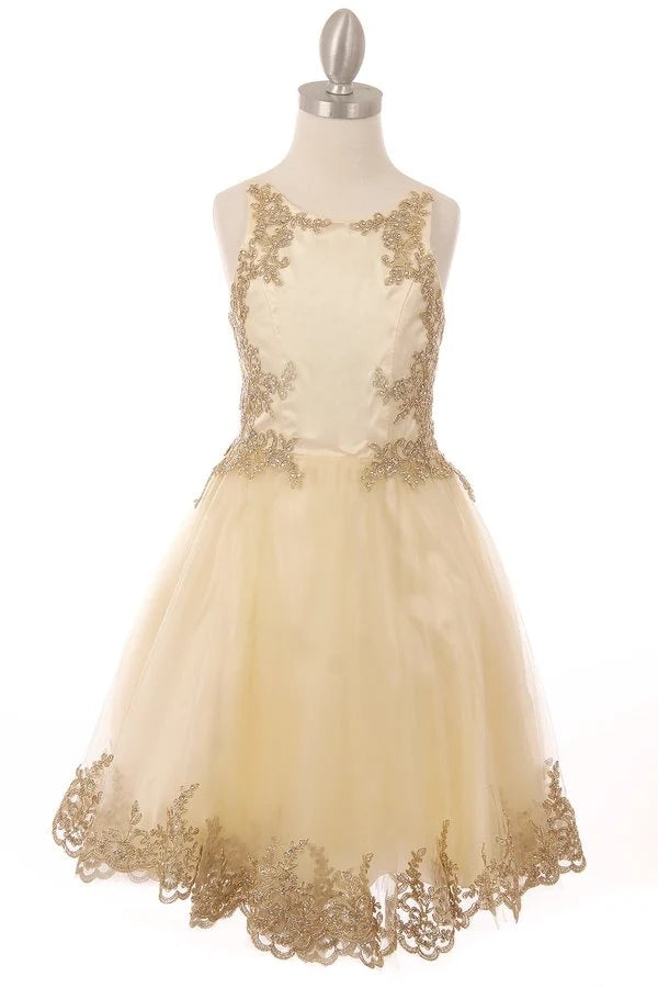 Girl elegant crystal dress with embroidered pearls with sequins and clear beads