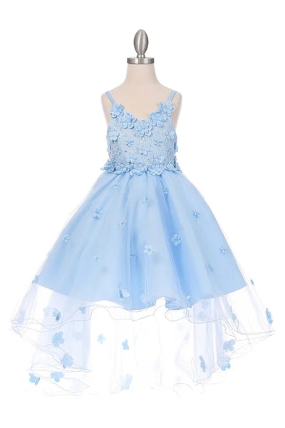 Girl high and low tulle dress embedded in 3d flower