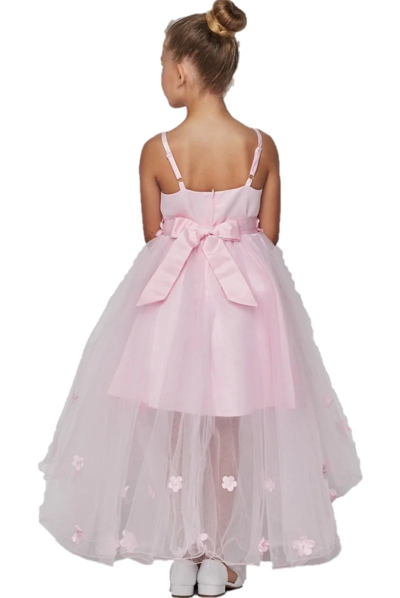 Girl high and low tulle dress embedded in 3d flower