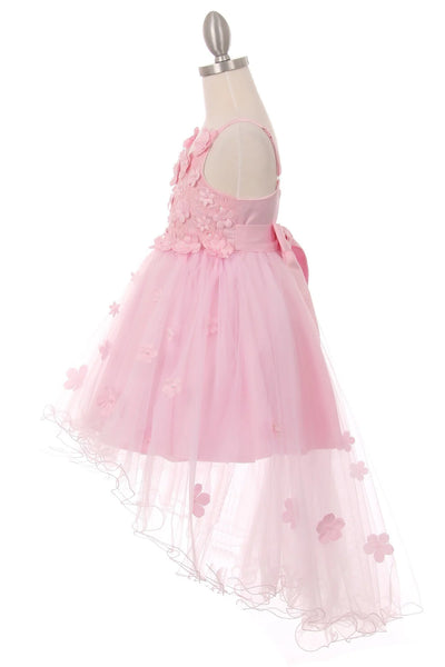 Girl high and low tulle dress embedded in 3d flower