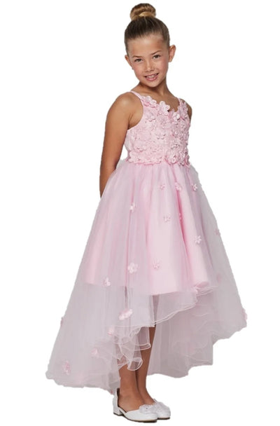 Girl high and low tulle dress embedded in 3d flower