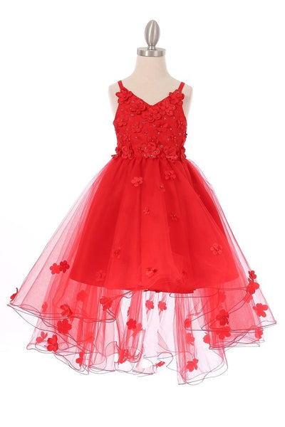 Girl high and low tulle dress embedded in 3d flower