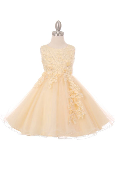 Girl elegant 3d pearl beaded flower glitter tulle dress