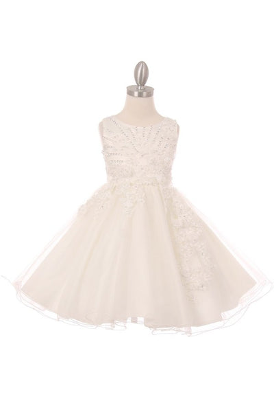 Girl elegant 3d pearl beaded flower glitter tulle dress