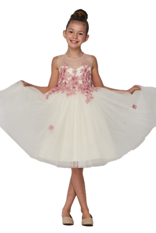 Girl tulle skirt with decorated 3d flowers