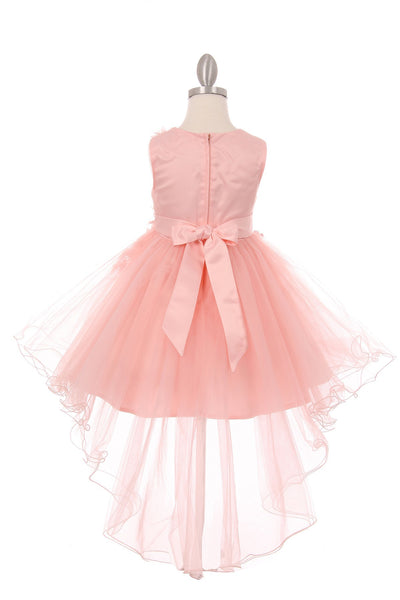 Girl sleeveless tulle low skirt dress with 3d flowers