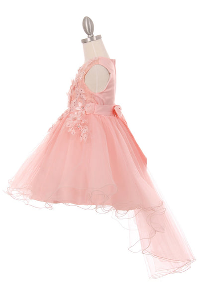 Girl sleeveless tulle low skirt dress with 3d flowers