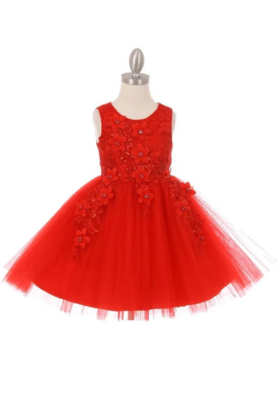 Girl 3d flower dress with sleeveless dress