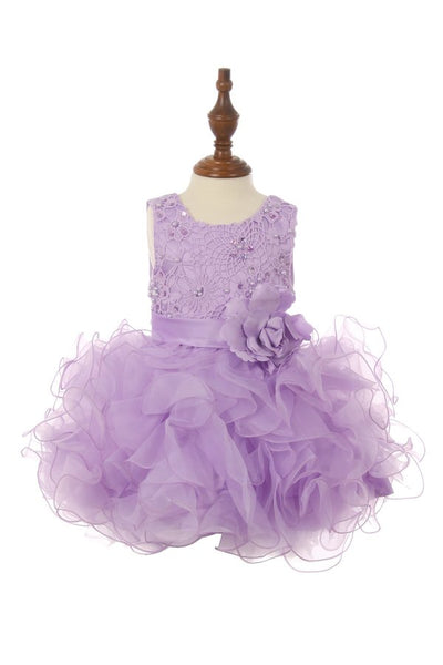 Little girl baby cute lace sequin top with ruffle tulle skirt dress accented with big flower