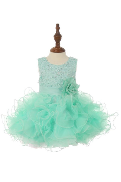 Little girl baby cute lace sequin top with ruffle tulle skirt dress accented with big flower