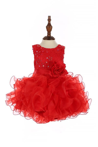 Little girl baby cute lace sequin top with ruffle tulle skirt dress accented with big flower