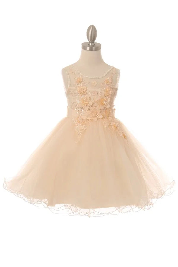 Girl 3d flower tulle dress adorned with flower and sequin