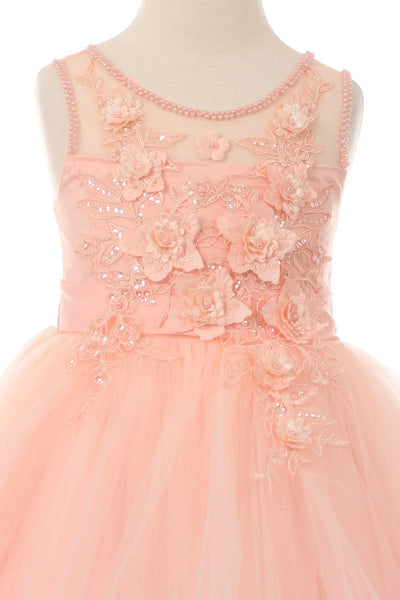 Girl 3d flower tulle dress adorned with flower and sequin