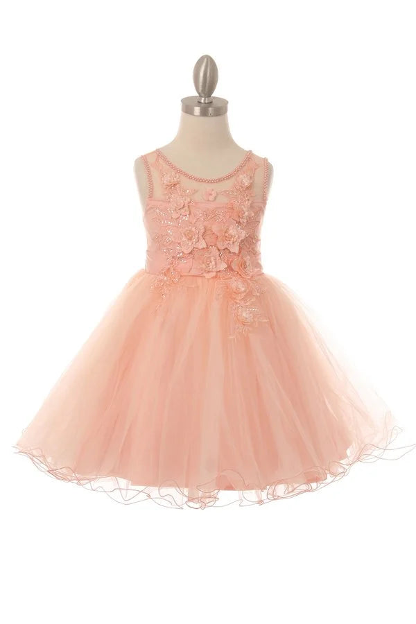 Girl 3d flower tulle dress adorned with flower and sequin