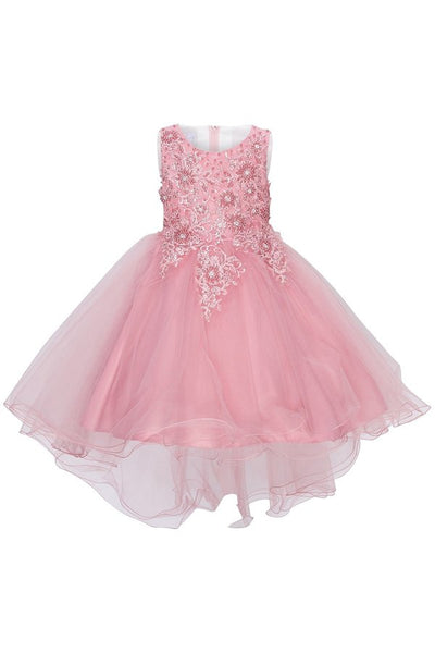 Girl stunning sleeveless tulle dress with beautiful top lace adorned with matching pearls and sparkling rhinestone