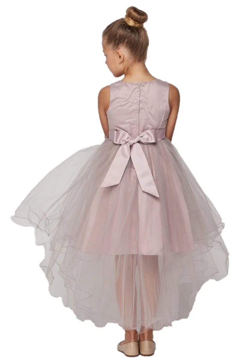 Girl stunning sleeveless tulle dress with beautiful top lace adorned with matching pearls and sparkling rhinestone