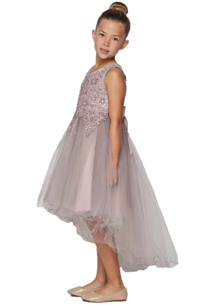 Girl stunning sleeveless tulle dress with beautiful top lace adorned with matching pearls and sparkling rhinestone