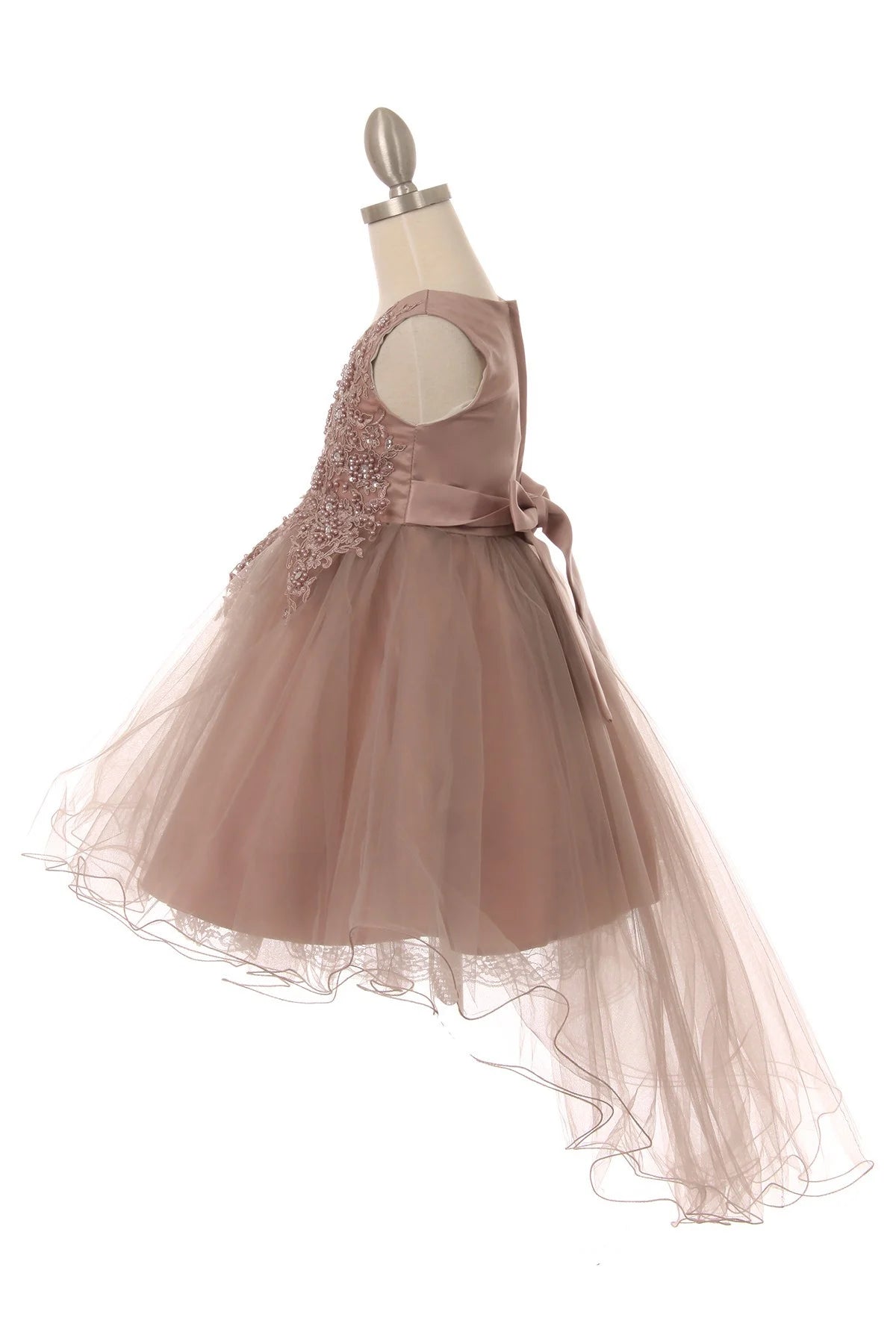 Girl stunning sleeveless tulle dress with beautiful top lace adorned with matching pearls and sparkling rhinestone