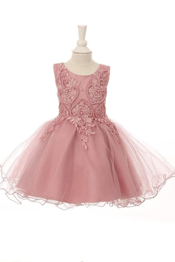 Little baby girl elegant Satin glittered tulle dress with embroidered pearls and white sequins and 3d patch wired skirt