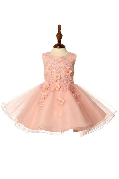 Little baby elegant pearl beaded 3d flower and glittered tulles layered skirt with satin sash