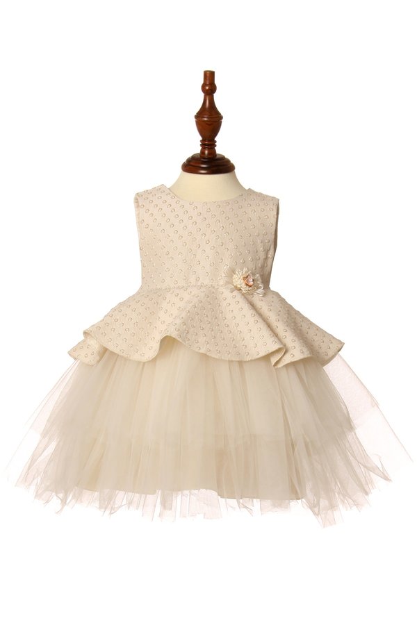 Little baby elegant soft tulle skirt dress with embossed jacquard top removable flower corsage