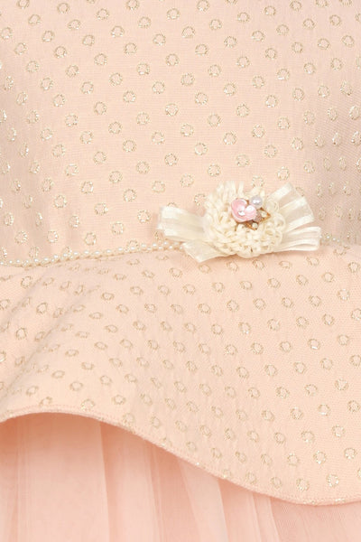 Little baby elegant soft tulle skirt dress with embossed jacquard top removable flower corsage