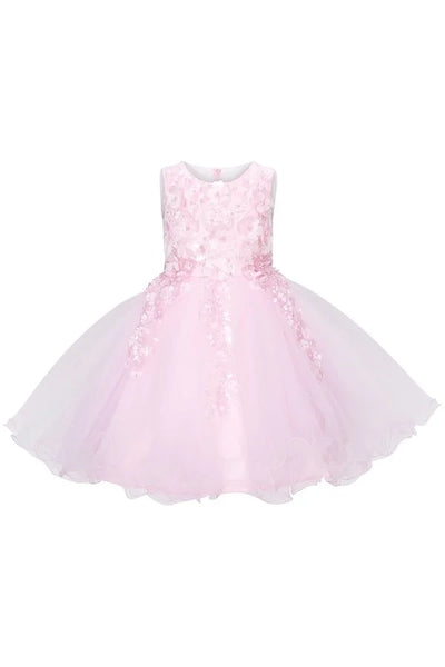 Girl elegant flower multi layered tulle dress with two tone 3d flowers