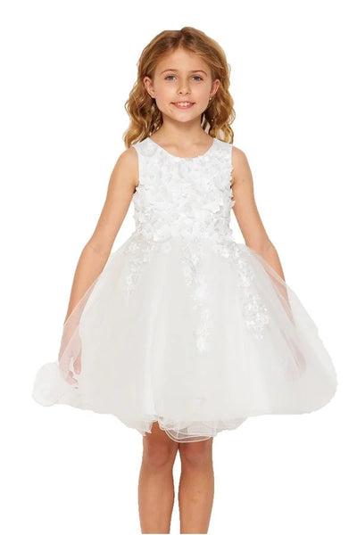 Girl elegant flower multi layered tulle dress with two tone 3d flowers