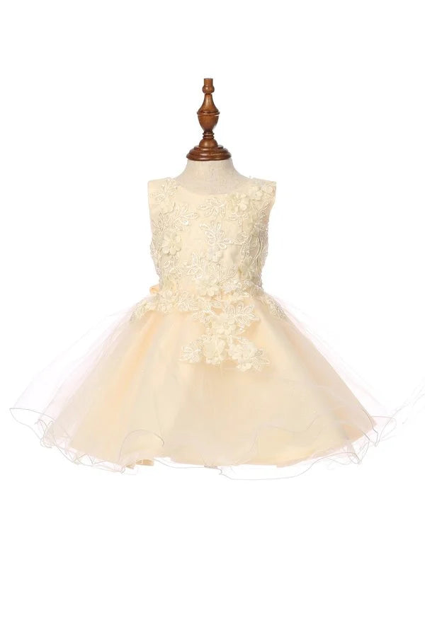 Little baby girl cute flower lace adorned with 3D flowers tulle dress