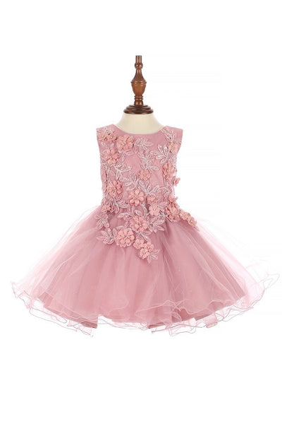 Little baby girl cute flower lace adorned with 3D flowers tulle dress