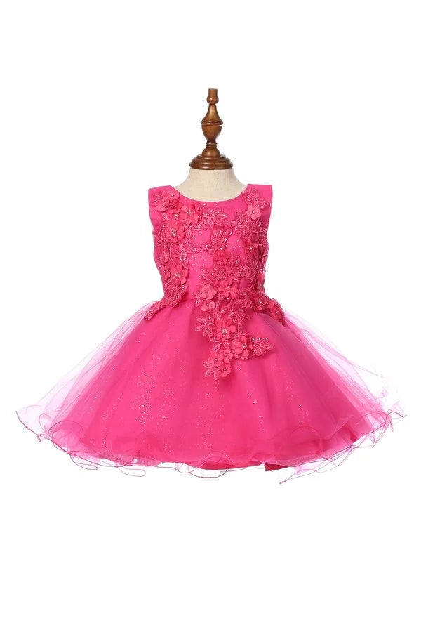 Little baby girl cute flower lace adorned with 3D flowers tulle dress