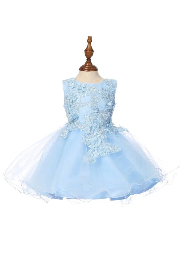 Little baby girl cute flower lace adorned with 3D flowers tulle dress