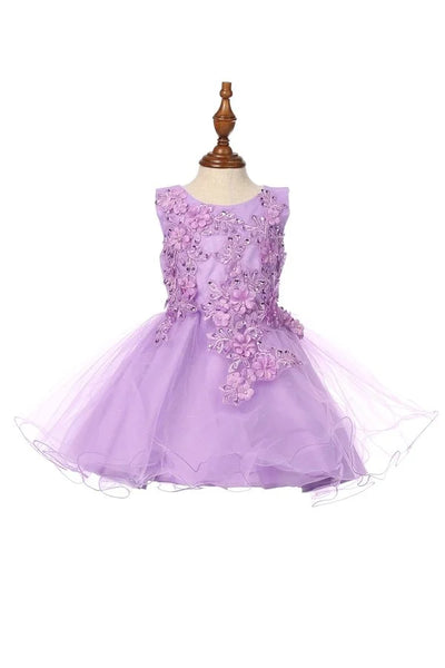 Little baby girl cute flower lace adorned with 3D flowers tulle dress