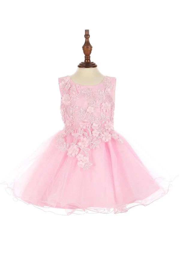 Little baby girl cute flower lace adorned with 3D flowers tulle dress