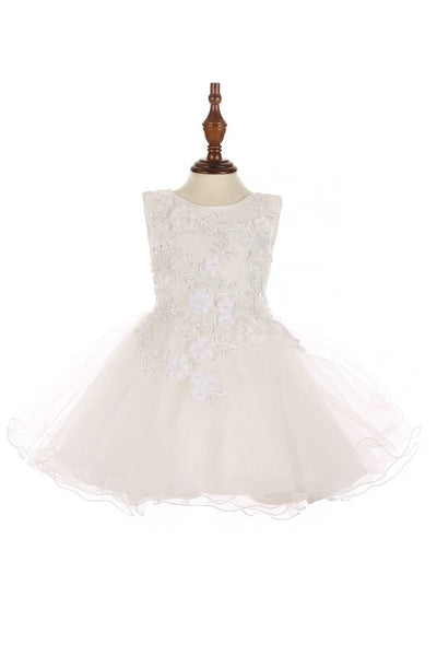 Little baby girl cute flower lace adorned with 3D flowers tulle dress