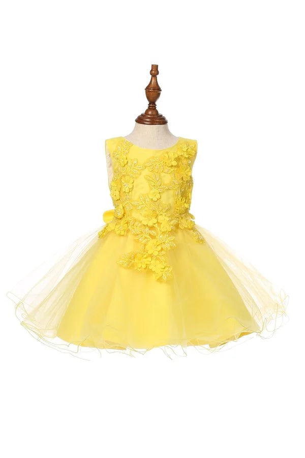 Little baby girl cute flower lace adorned with 3D flowers tulle dress