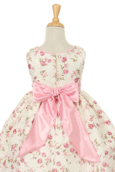 Girl classy flower premium jacquard dress with flower corsage