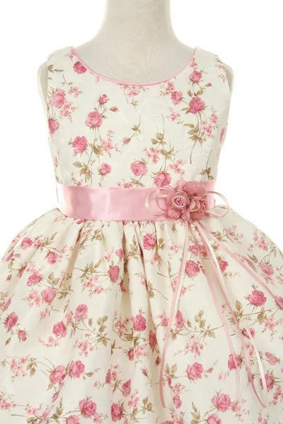 Girl classy flower premium jacquard dress with flower corsage