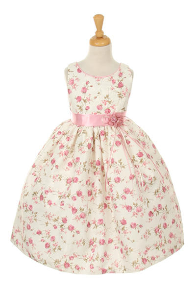 Girl classy flower premium jacquard dress with flower corsage